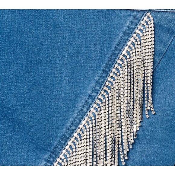 QVC Women with Control My Wonder Denim Embellished Fringe Jacket NWT SIZE L - Picture 4 of 9